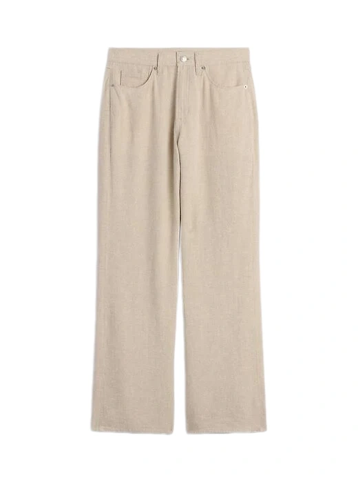 Light Beige Wide-Leg Full-Length Pants