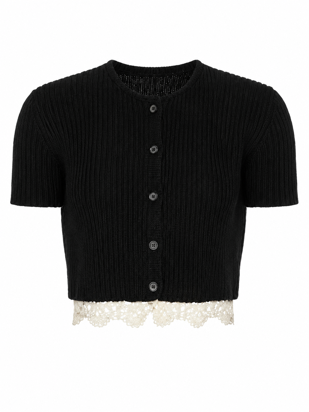 Black Lace Trim Short Sleeve Cardigan