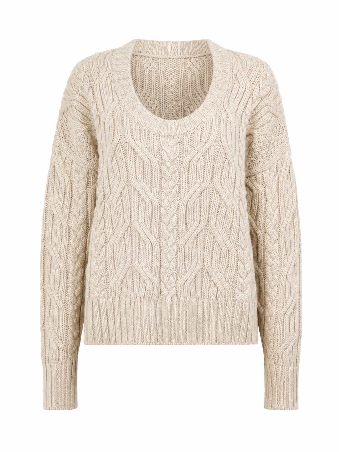 Cream Cable-Knit Scoop-Neck Sweater