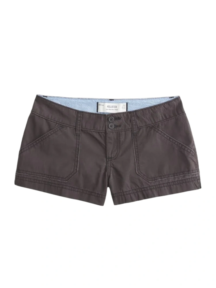 Dark Grey Double Button Shorts with Contrast Stitching
