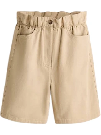 Beige Paperbag Waist Wide Leg Shorts
