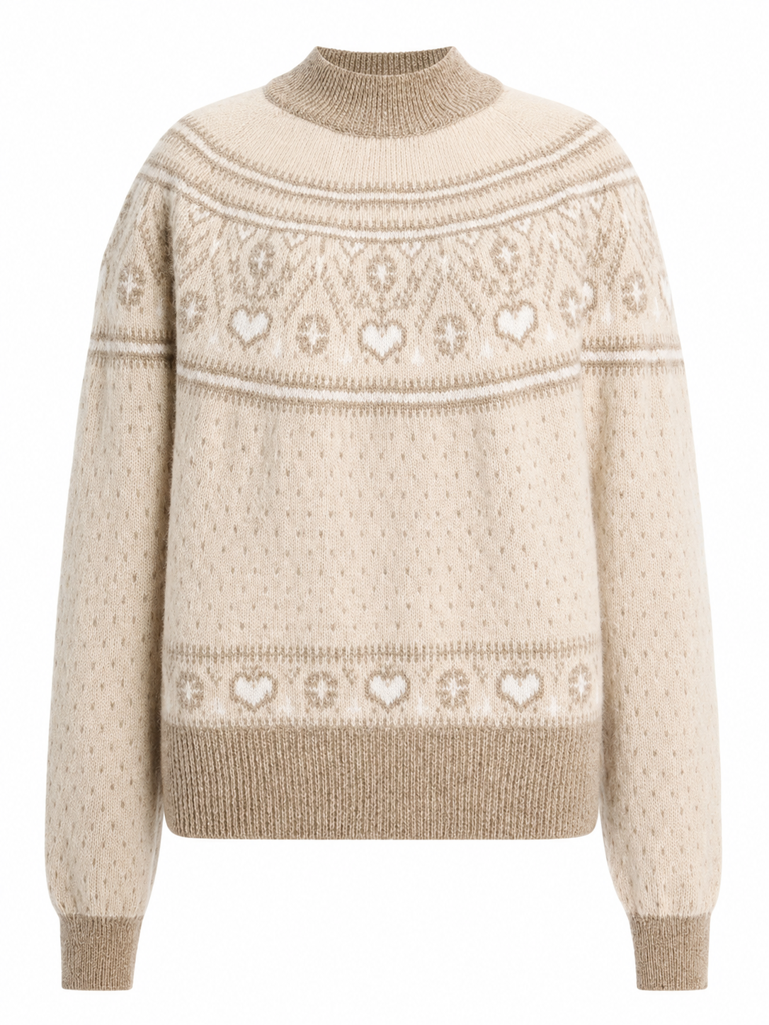 Cream Fair Isle Mock Neck Sweater