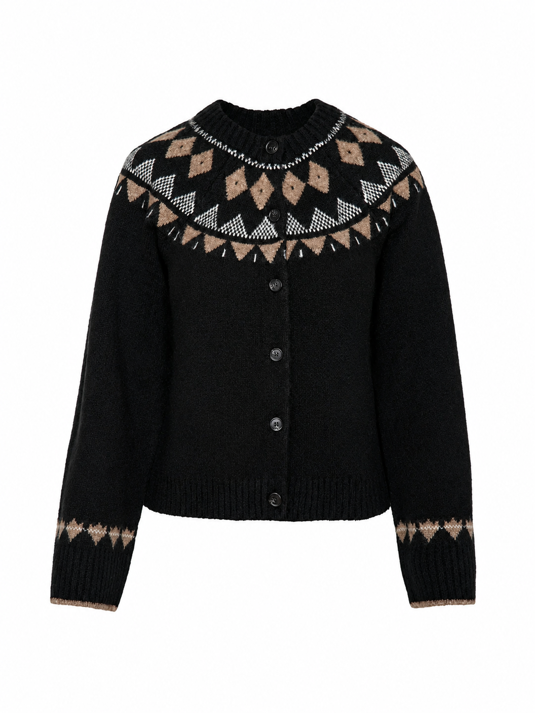 Black Fair Isle Geometric Button-Front Cardigan