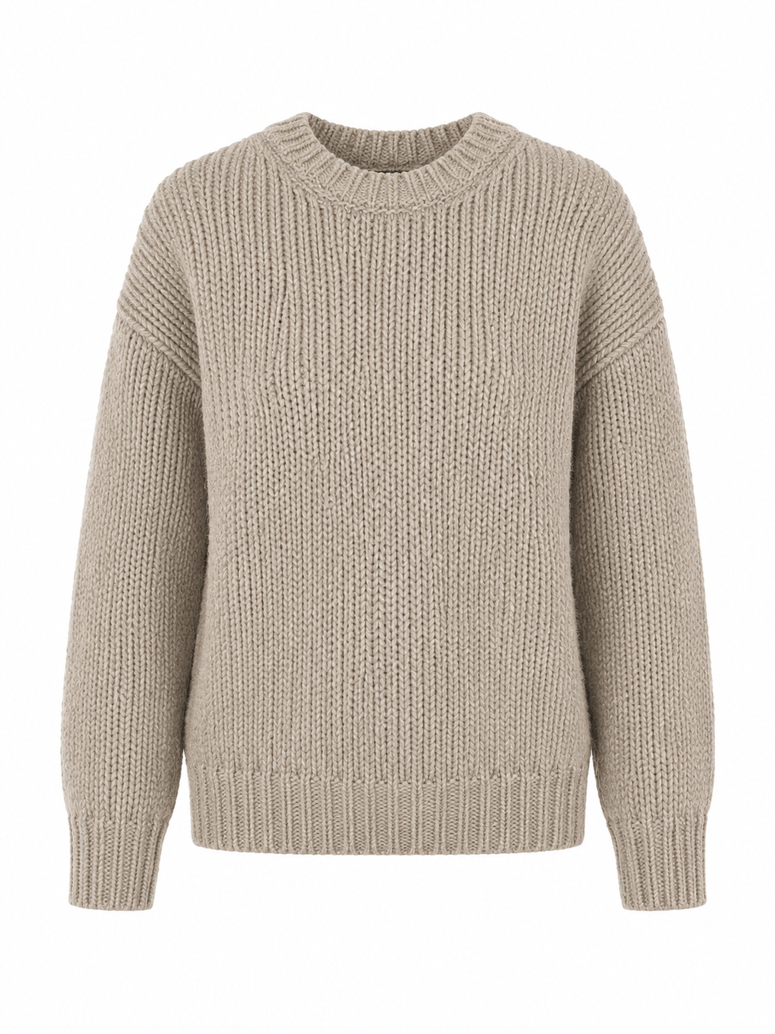Light Beige Chunky Knit Crewneck Sweater
