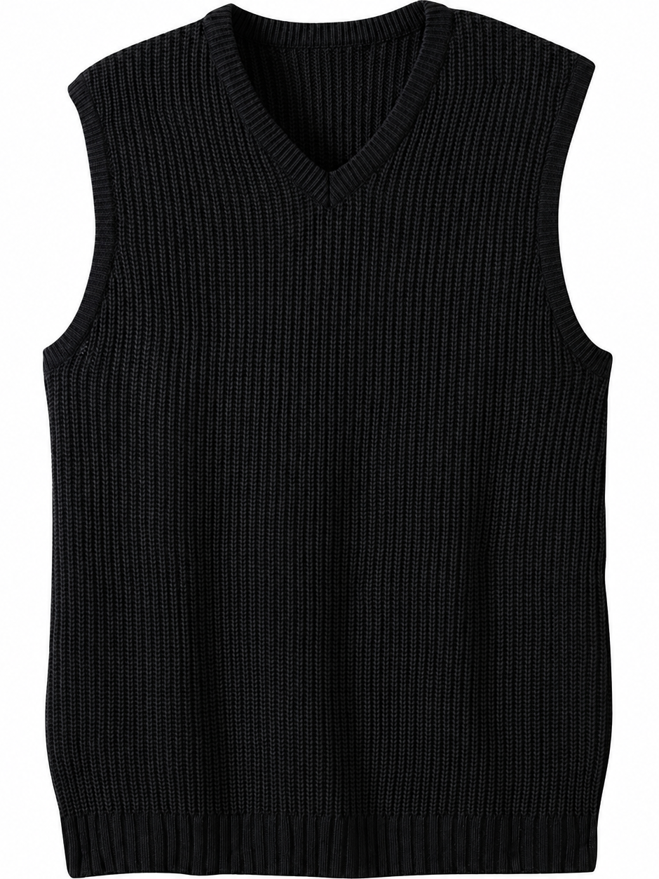 Black Ribbed V-Neck Sweater Vest