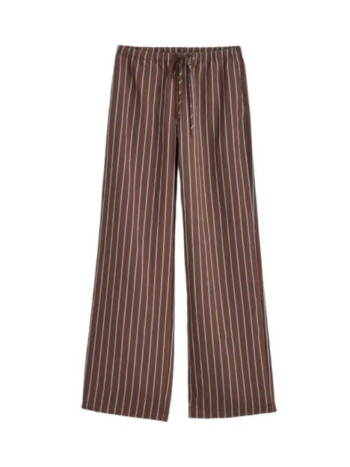 Brown Pinstripe Wide-Leg Drawstring Pants